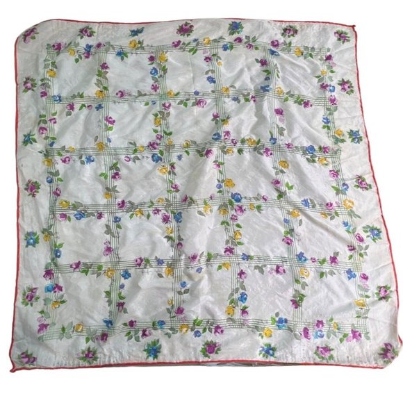 Vintage Ditsy Floral Square Scarf Lightweight Neck Wrap Bandana White Multi Boho - Picture 1 of 3